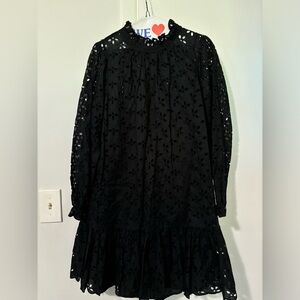 J Crew Ruffleneck Black Eyelet Dress Size Large (L)